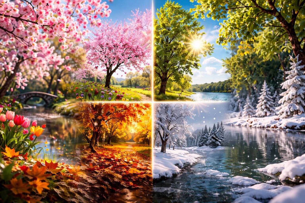 Four seasons through the river's flow