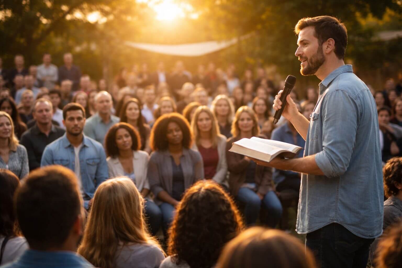 Evening sermon in golden light